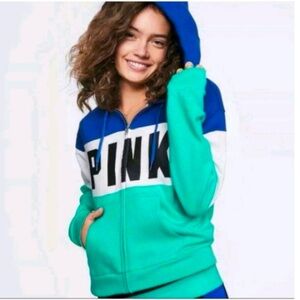 Victoria’s secret PINK perfect full zip hoodie sweatshirt top colorblock Sherpa